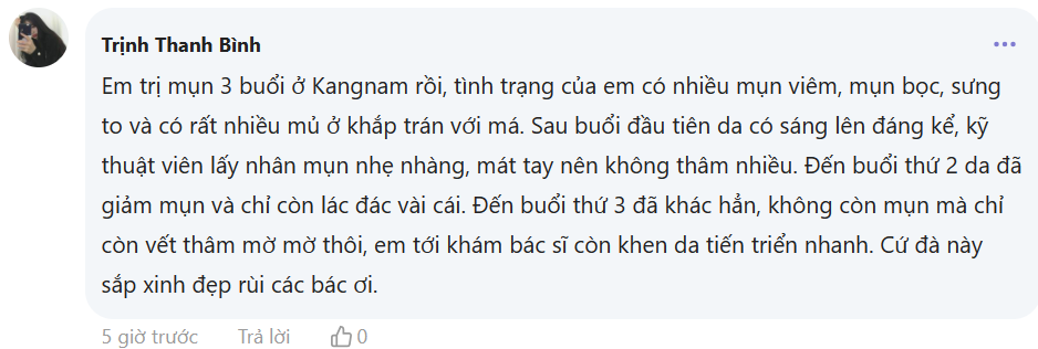 Chia sẻ từ khách hàng điều trị mụn bọc ở trán tại Kangnam