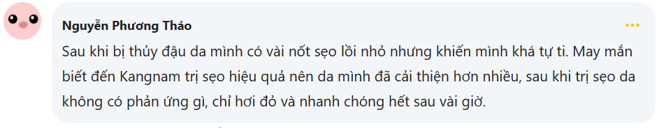 Review từ khách hàng điều trị sẹo lồi tại Kangnam