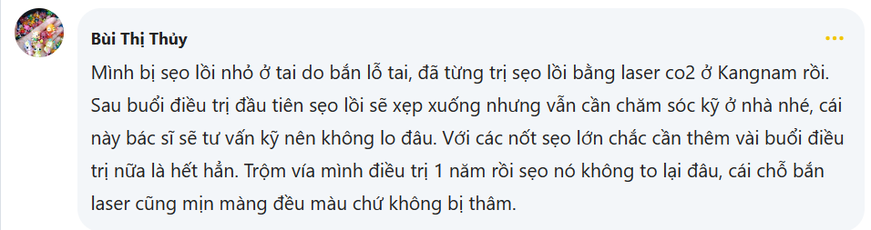 Review từ khách hàng điều trị sẹo lồi tại Kangnam