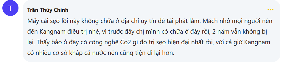 Review từ khách hàng điều trị sẹo lồi tại Kangnam