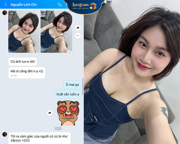 Cô nàng hạnh phúc với vòng 1 "căng đét" sau khi thực hiện nâng ngực tại Kangnam