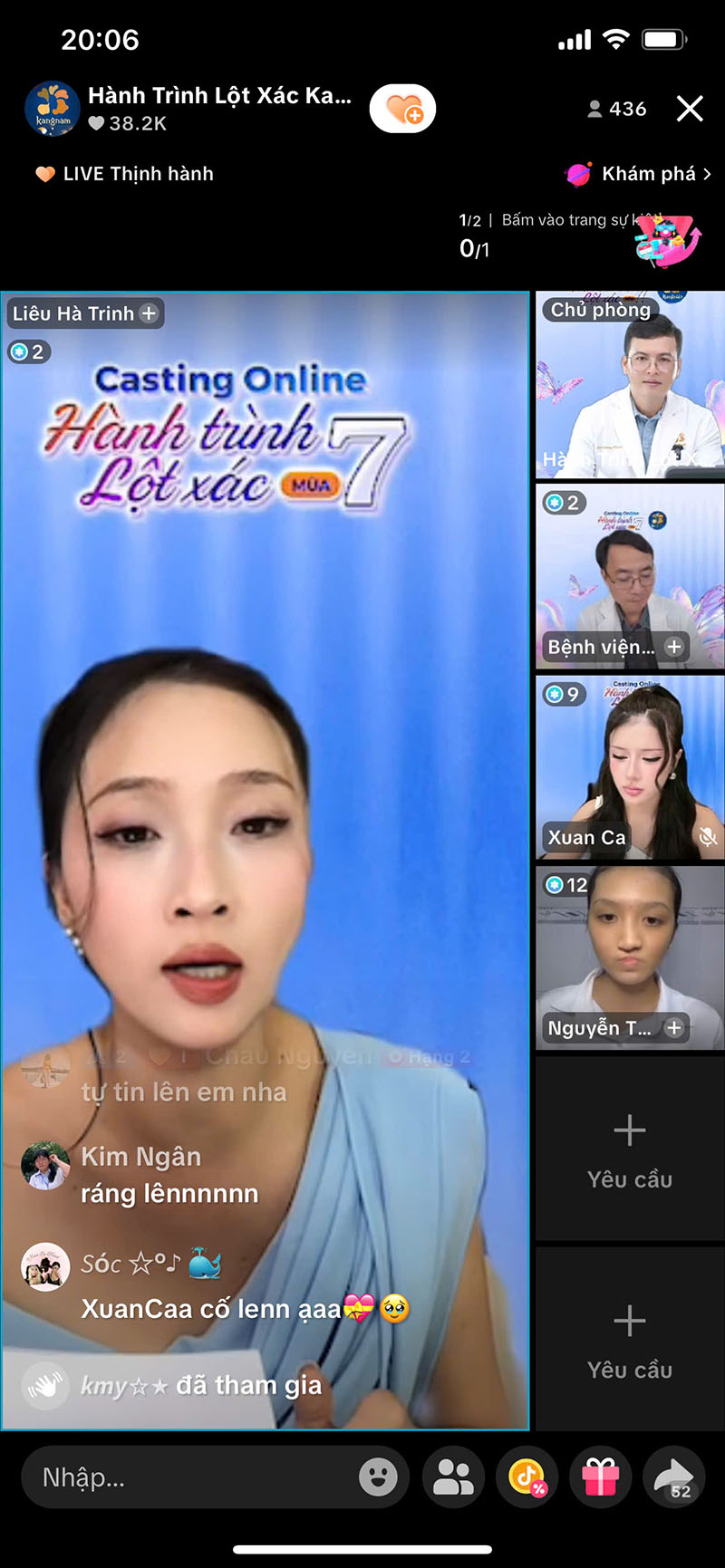 MC Liêu Hà Trinh, tiktoker Xuân Ca cùng ekip Hành trình Lột xác trong buổi casting online