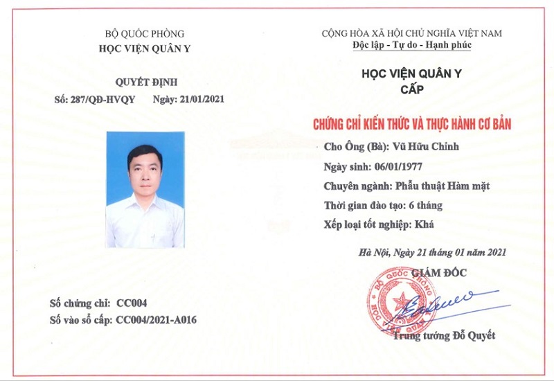  Chứng chỉ đào tạo chuyên sâu Phẫu thuật Hàm mặt