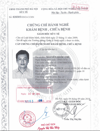 Chứng chỉ hành nghề Khám bệnh, Chữa bệnh số 028305/HNO-CCHN của BS Nguyễn Quốc Chí