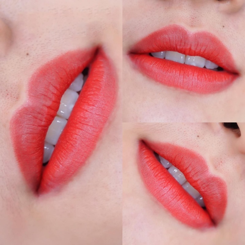 Đôi môi lên màu chuẩn, mực di đều màu và tự nhiên