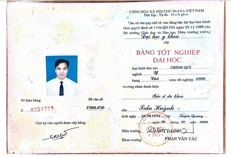 Bằng BS CKI Chấn thương chỉnh hình bác sĩ Trần Huỳnh