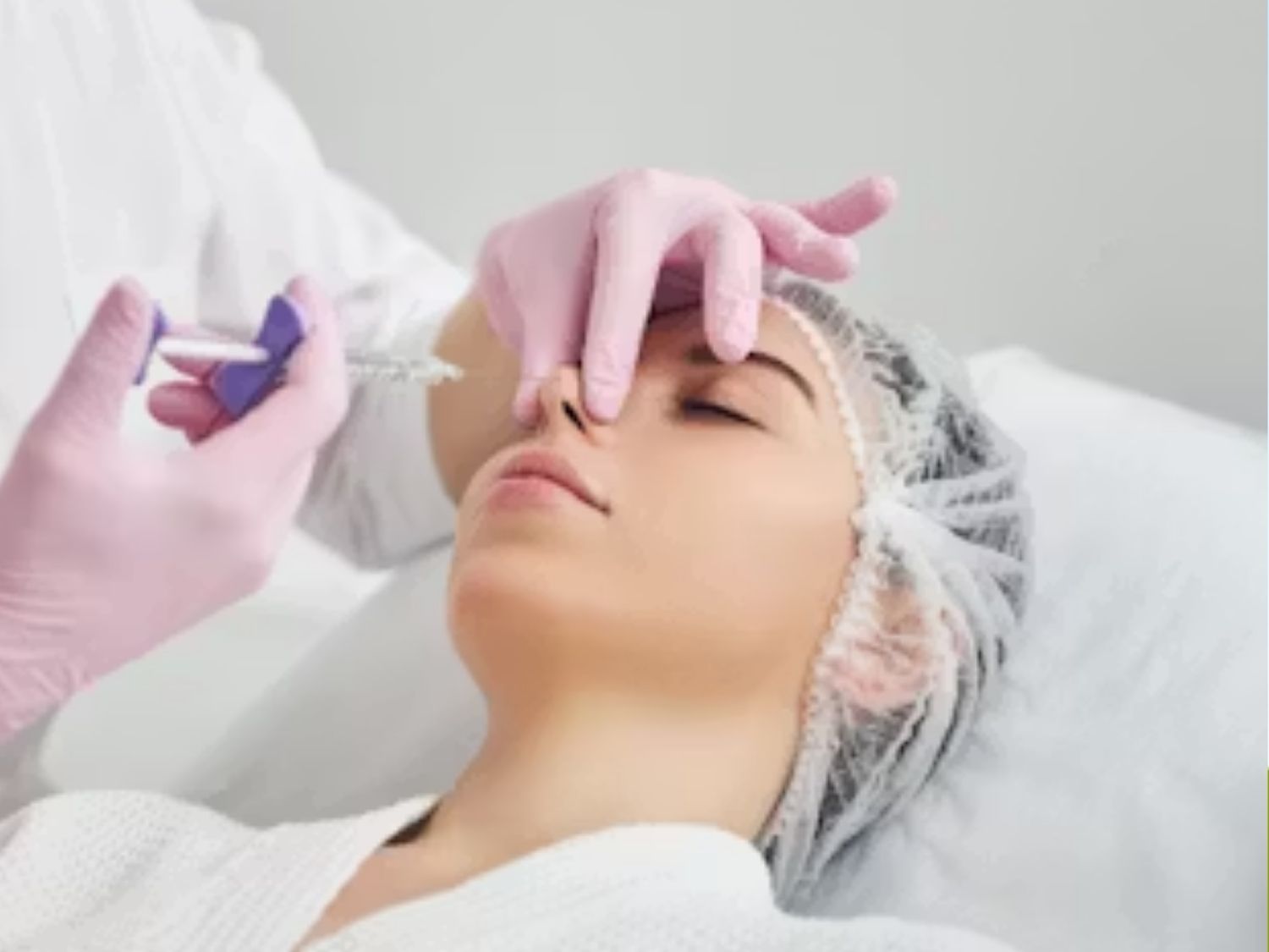 bác sĩ đang tiêm filler nâng mũi, sử dụng chất làm đầy tạo hình sống mũi cao hơn hoặc điều chỉnh các điểm lõm nhẹ