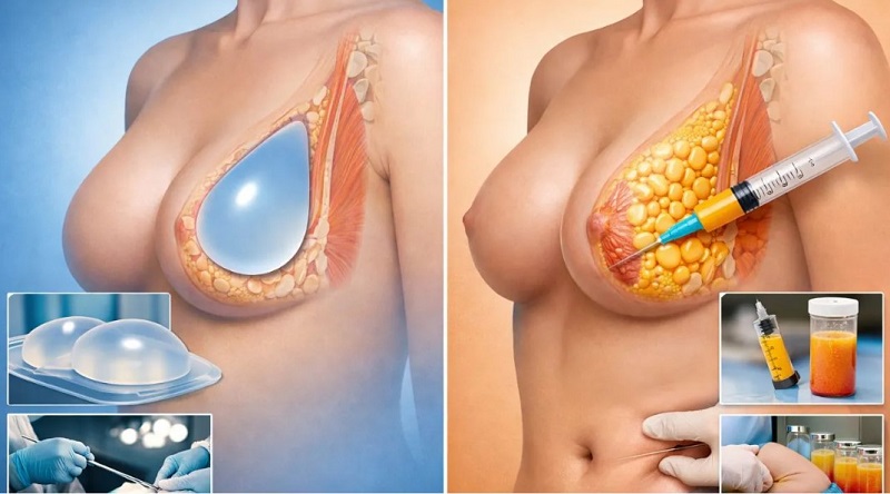 So sánh cấy mỡ tự thân và đặt túi độn nâng ngực