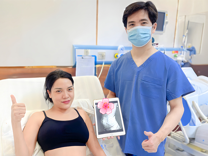 khách hàng được tái khám miễn phí sau hút mỡ, hài lòng với kết quả