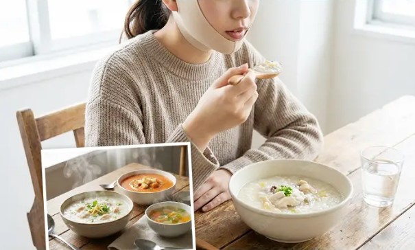 Sau chỉnh hàm khách hàng nên ăn cháo, đồ mềm để vùng hàm nhanh ổn định