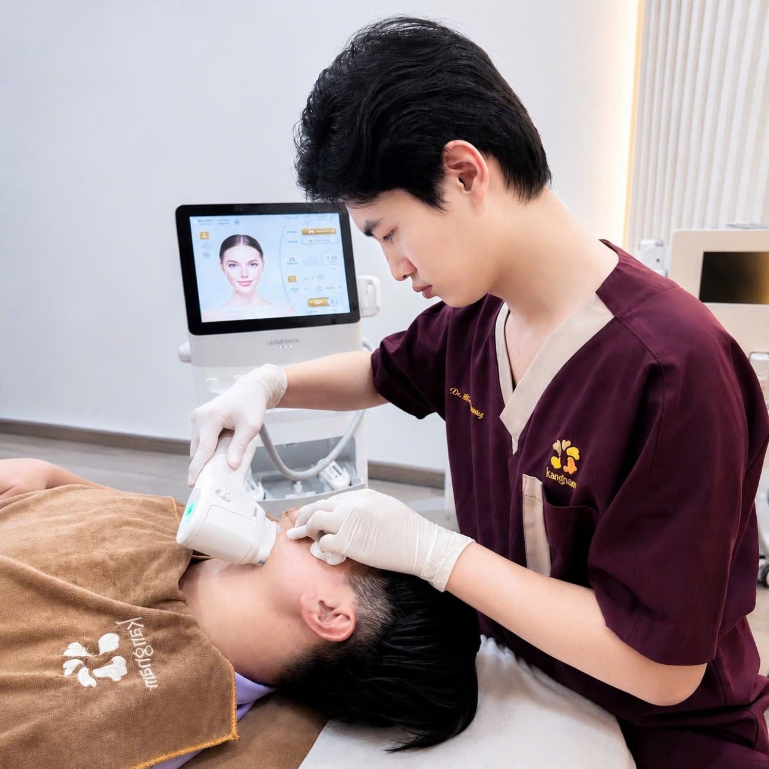 Bác sĩ Vương thực hiện hifu cho khách hàng tại Kangnam