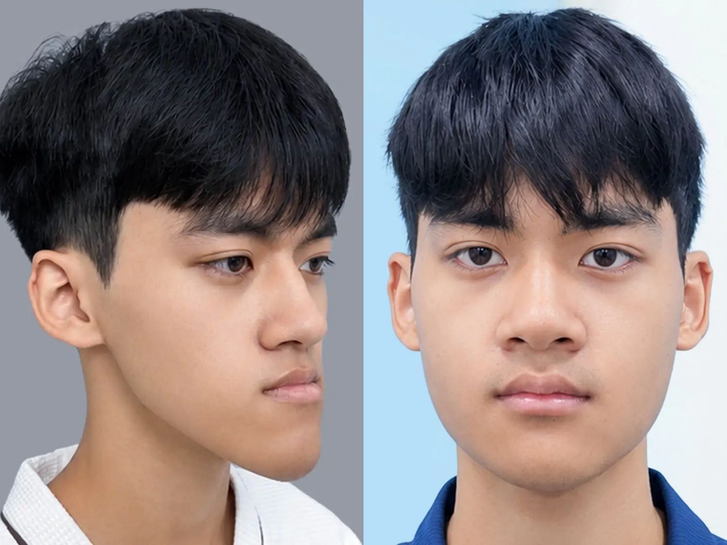 Đình Quyết bị khớp cắn ngược do hàm dưới phát triển quá mức. Sau 14 ngày, tình trạng khớp cắn ngược được cải thiện rõ, hai hàm cân đối hơn