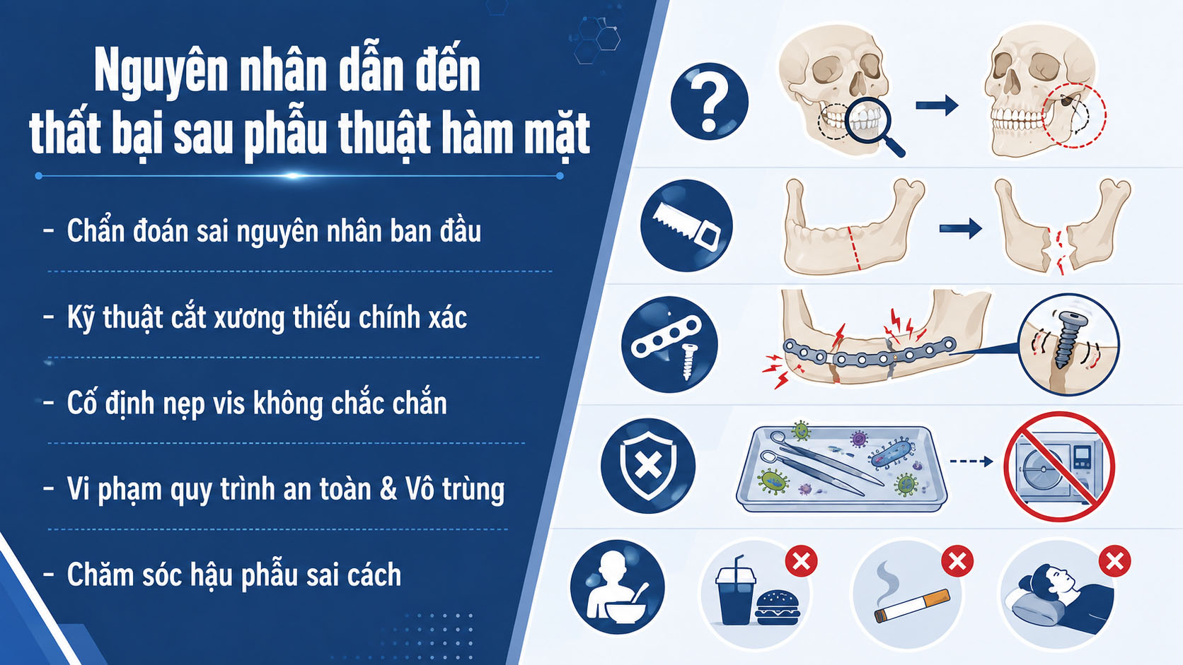 ảnh mô tả các Nguyên nhân dẫn đến thất bại sau phẫu thuật hàm mặt