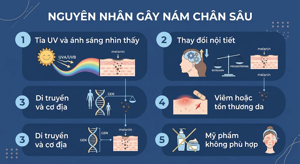 ảnh mô tả các Nguyên nhân gây nám chân sâu
