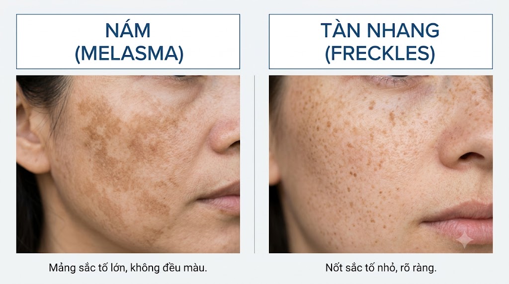 ảnh phân biệt rõ nám da và tàn nhang khác nhau như thế nào