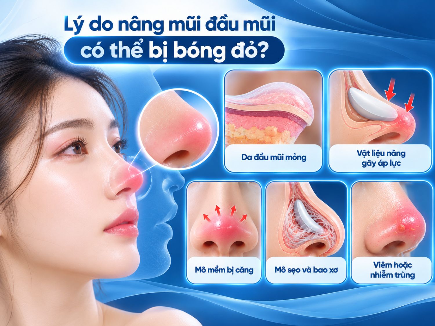Đầu mũi bóng đỏ sau nâng có thể liên quan đến độ dày da, áp lực của vật liệu nâng, tình trạng mô mềm, mô sẹo và bao xơ hoặc viêm, nhiễm trùng.