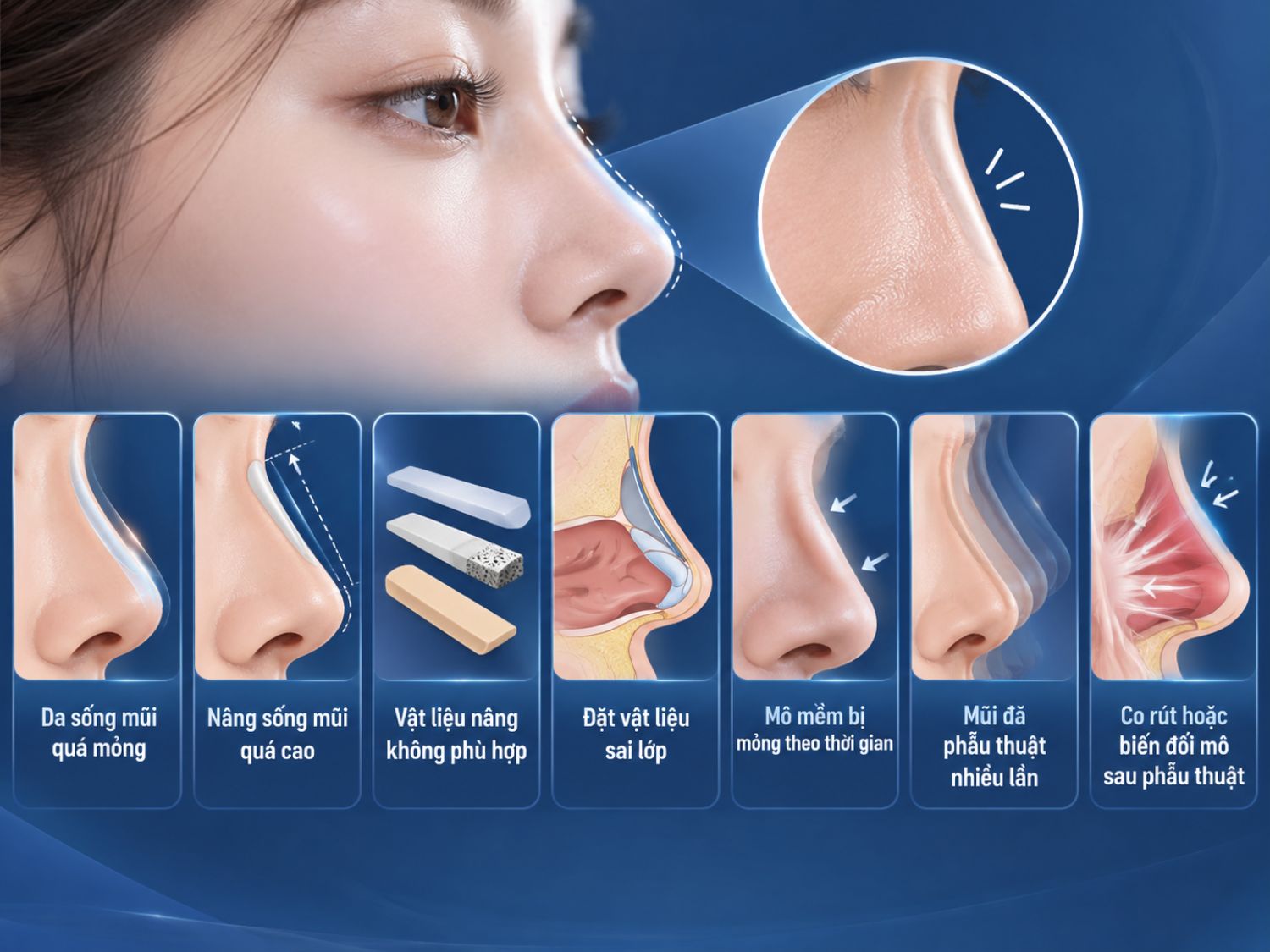 Tùy nguyên nhân lộ sóng, bác sĩ có thể chỉnh lại vị trí vật liệu, thay vật liệu phù hợp, bổ sung mô che phủ, tái cấu trúc mũi, tháo vật liệu cũ hoặc xử lý nhiễm trùng trước khi tái tạo.