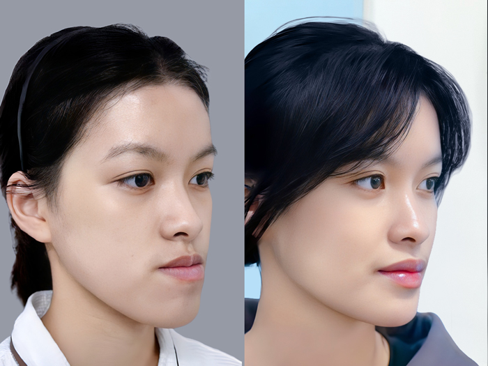 ảnh trước và sau khách chỉnh hàm móm, gương mặt cân đối và hài hòa