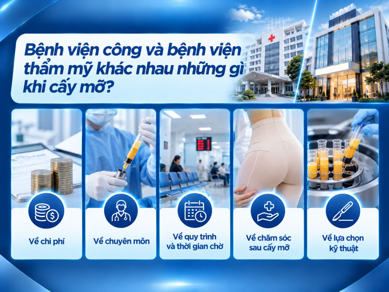 Chi phí cấy mỡ tại bệnh viện công không phải lúc nào cũng thấp hơn bệnh viện thẩm mỹ tư nhân. Mức giá phụ thuộc vào kỹ thuật áp dụng, phạm vi thực hiện, chi phí chuyên môn, dịch vụ đi kèm và mức độ phức tạp của từng trường hợp.