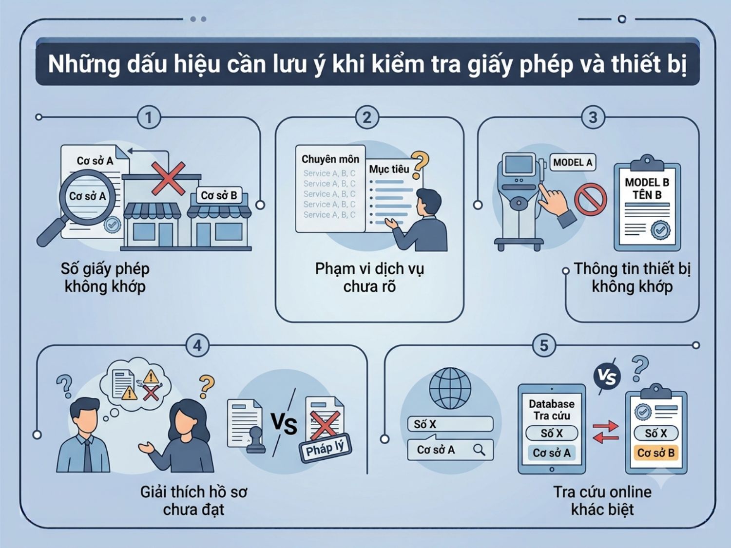 5 dấu hiệu cảnh báo đỏ (Red flags) mà khách hàng cần đặc biệt lưu ý để tránh sử dụng dịch vụ tại các cơ sở thẩm mỹ không minh bạch về giấy phép và thiết bị