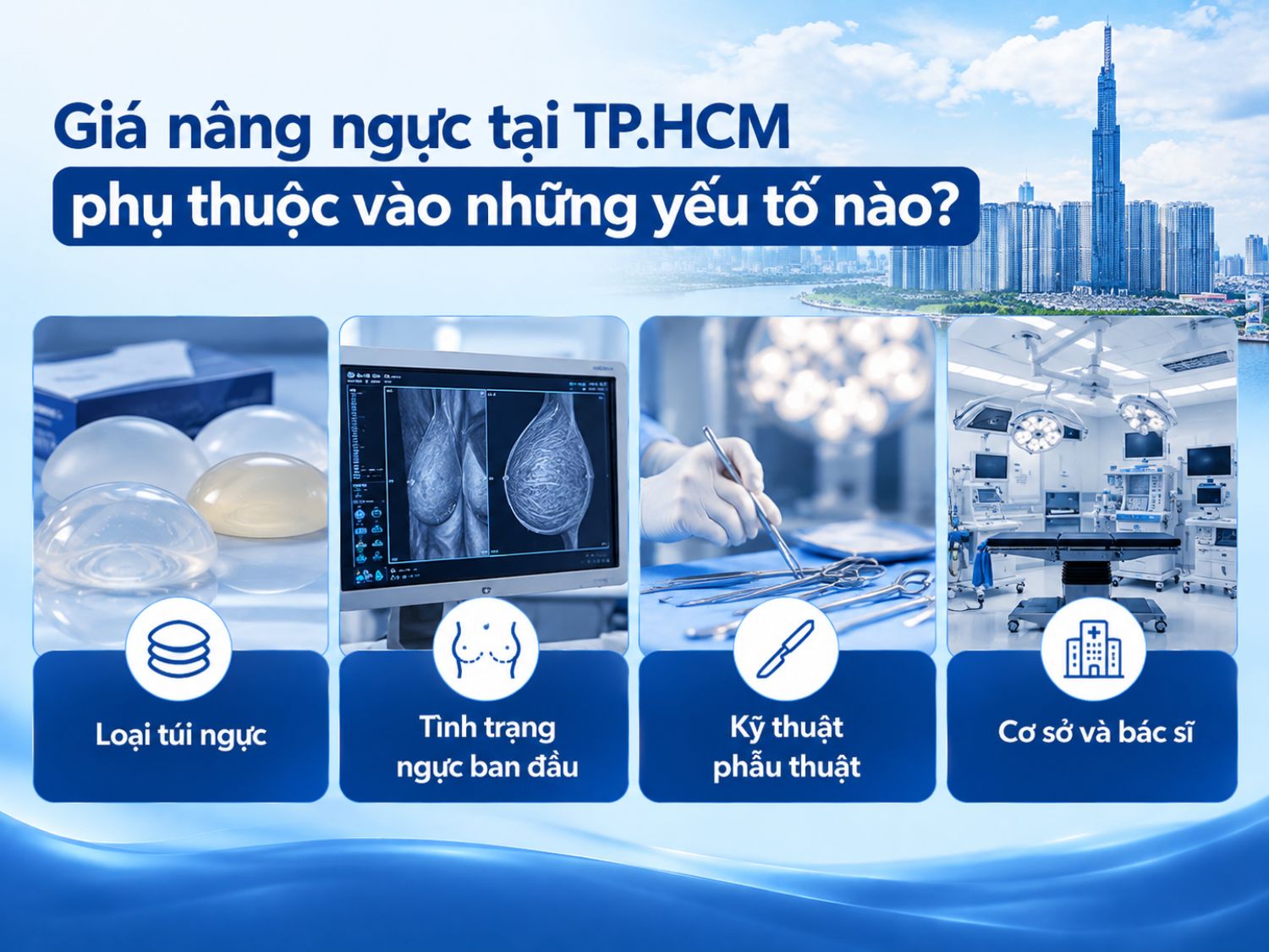 Giá nâng ngực tại TP.HCM phụ thuộc vào loại túi độn, đặc điểm vòng một, phương pháp phẫu thuật và điều kiện thực hiện tại từng bệnh viện. Khách hàng cần thăm khám để được tư vấn phương án và chi phí phù hợp.