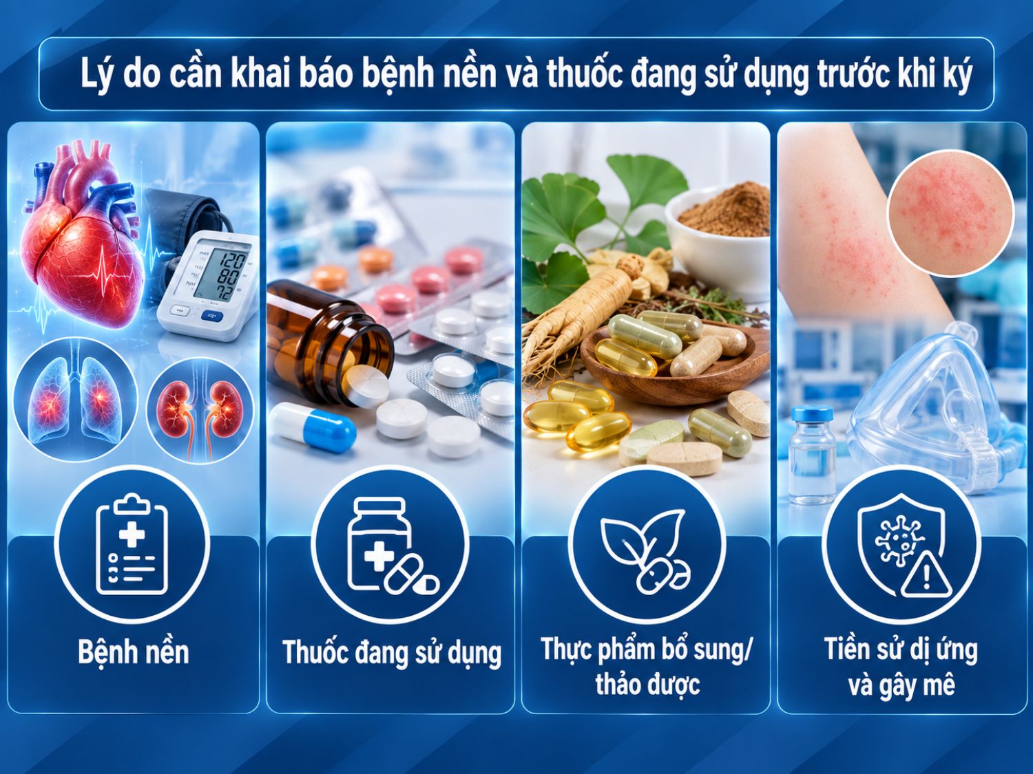 Trước phẫu thuật, khách hàng cần cung cấp đầy đủ bệnh nền, thuốc đang sử dụng, thực phẩm bổ sung, thảo dược và tiền sử dị ứng hoặc gây mê để bác sĩ đánh giá và lên kế hoạch phù hợp.