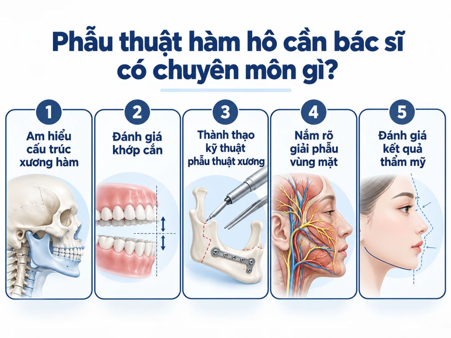 ảnh mô tả Phẫu thuật hàm hô cần bác sĩ có chuyên môn về phẫu thuật xương hàm, am hiểu cấu trúc giải phẫu khuôn mặt, khớp cắn và kỹ thuật tạo hình hàm mặt