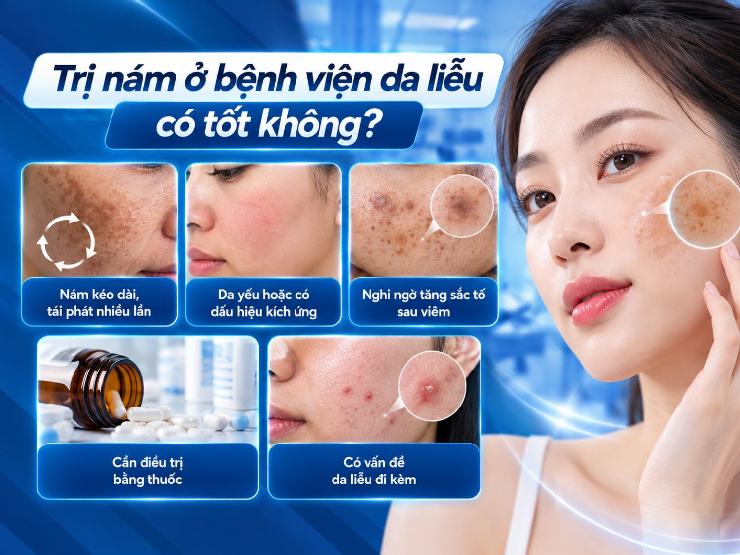 Người bị nám kéo dài, tái phát nhiều lần, da kích ứng hoặc có vấn đề da liễu đi kèm nên thăm khám chuyên khoa để được đánh giá tình trạng da và lựa chọn phương pháp điều trị phù hợp.