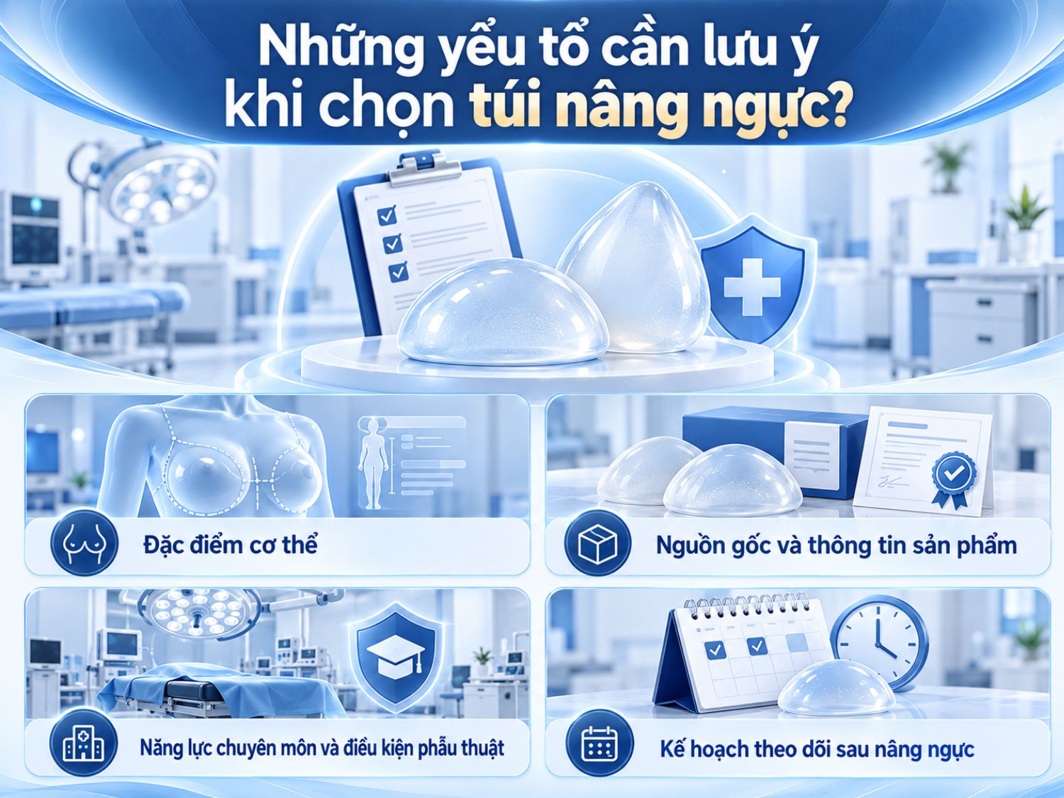 Lựa chọn túi nâng ngực cần dựa trên đặc điểm cơ thể, chất lượng và nguồn gốc sản phẩm, năng lực chuyên môn của bác sĩ cùng kế hoạch chăm sóc, theo dõi sau phẫu thuật.