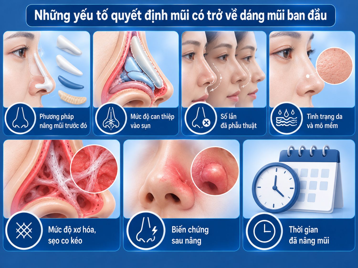 Khả năng mũi trở về gần dáng ban đầu phụ thuộc vào phương pháp nâng trước đó, mức độ can thiệp sụn, số lần phẫu thuật, tình trạng mô mềm, sẹo xơ và biến chứng sau nâng.