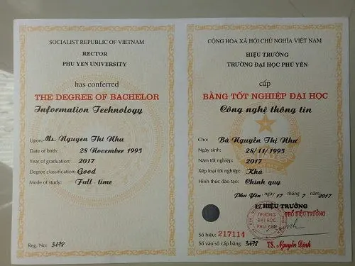 Tấm bằng tốt nghiệp đại học loại khá của Nguyễn Thị Như