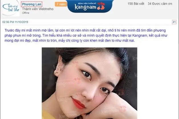 Review từ khách hàng sau khi phun mí tại Kangnam