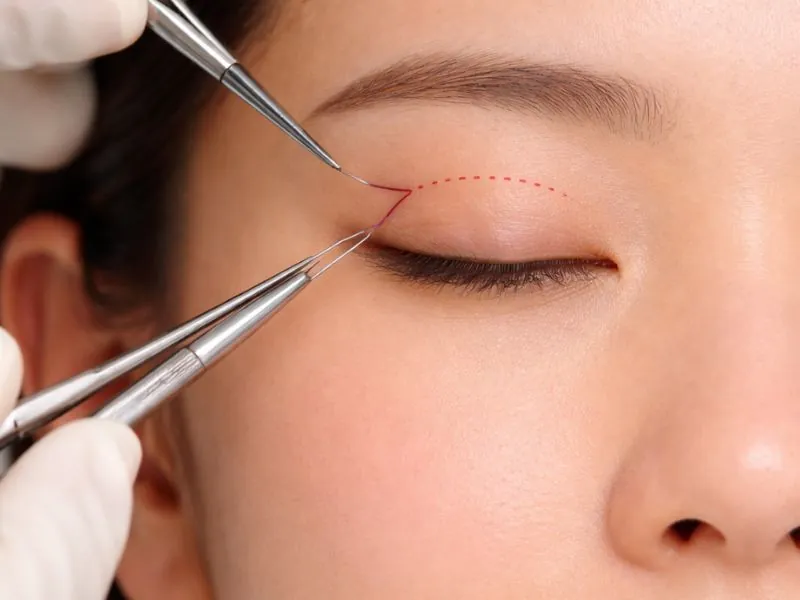 Mô phỏng kỹ thuật tạo liên kết Deep (sâu) giúp nếp mí bền vững và không bị tuột chỉ.