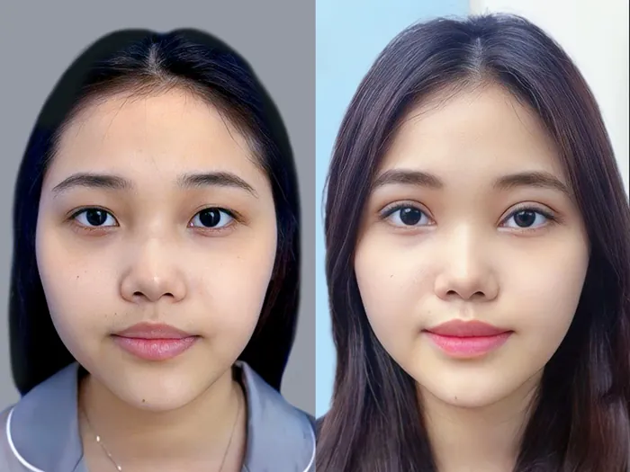 ảnh so sánh khách hàng trước và sau khi cắt mí, nếp mí cân đối và đẹp, hài hòa với đường nét gương mặt